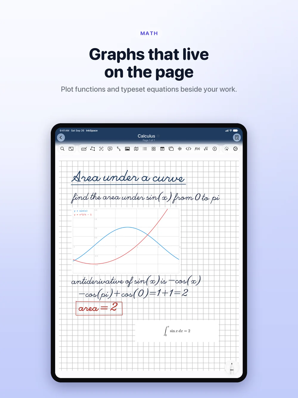 Live math: graphs and typeset equations beside handwritten work